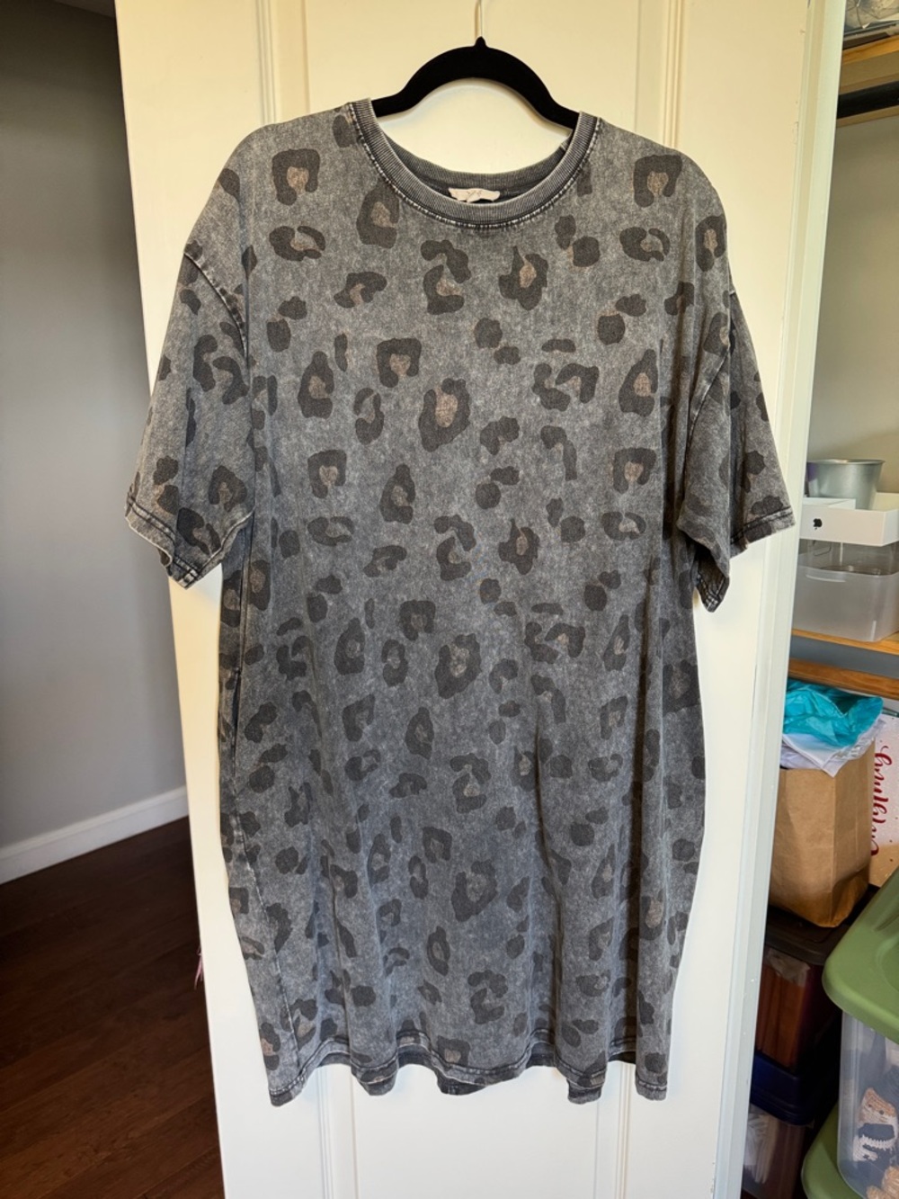 easel Charcoal Leopard Mineral Wash T-Shirt Dress